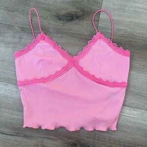 Y2K hot pink cropped lace tank top